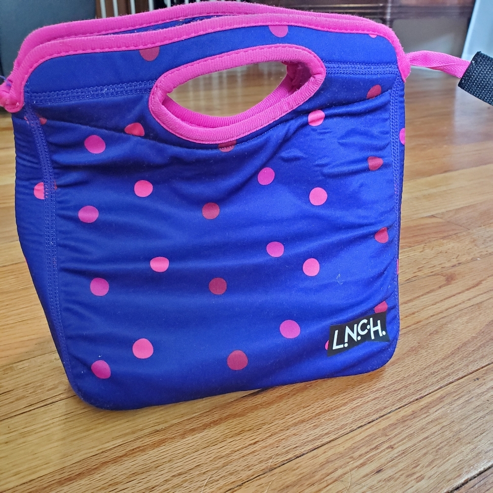 LNCH Purple And Pink Polka Dots Zip Lunch Tote